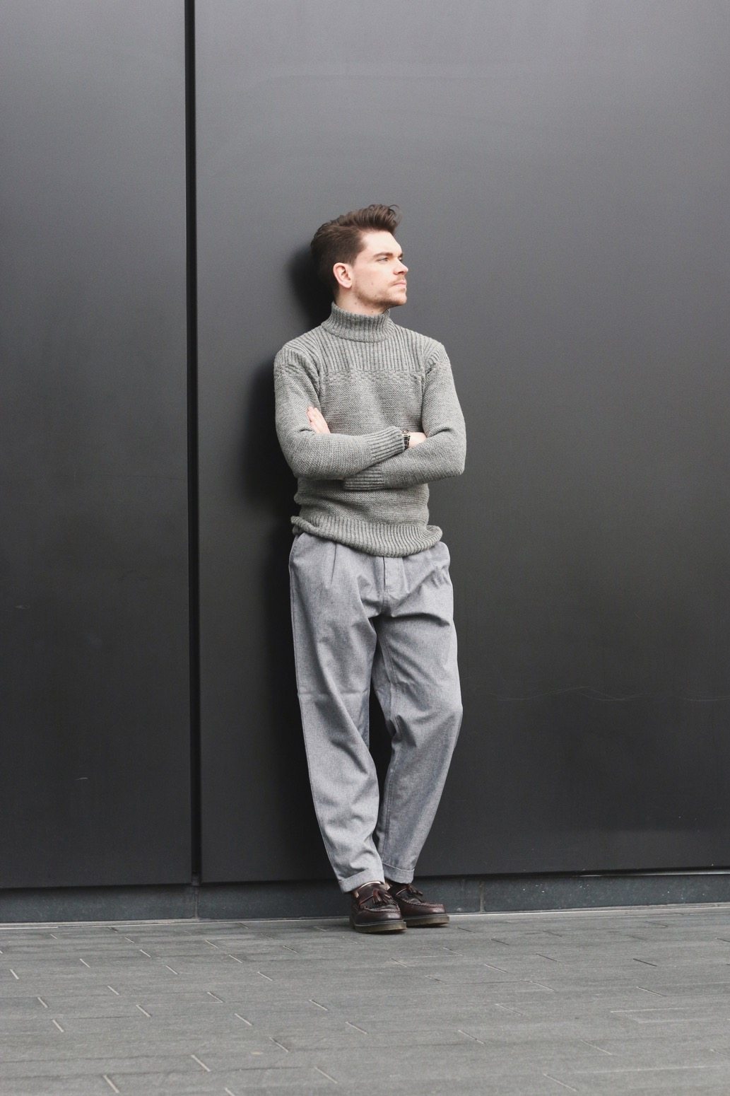 Menswear-Outfit-Turtle-Neck-Wide-Legged-Trousers-Beehive-Brand-Robin-James-Man-For-Himself