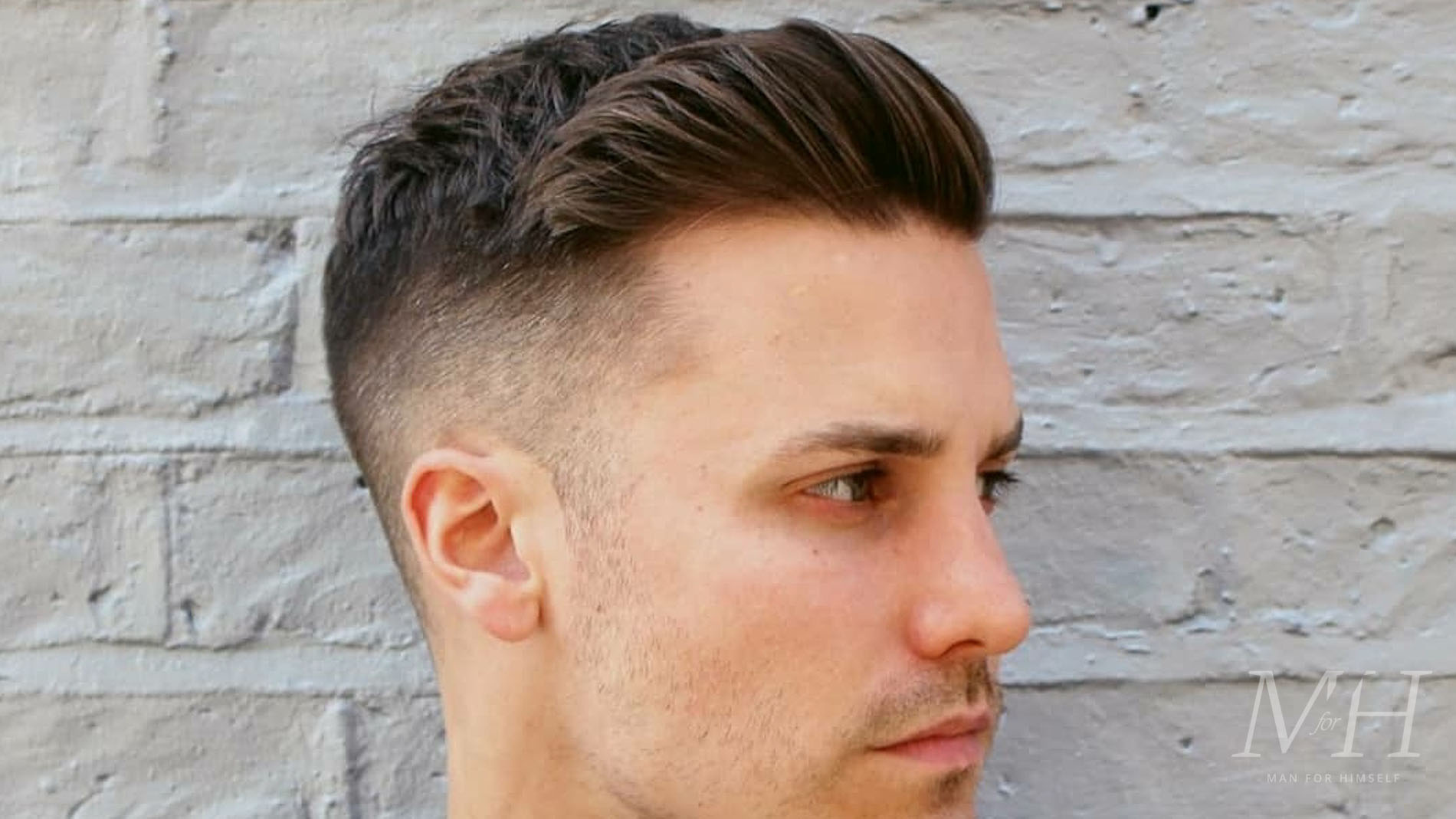 Skin Fade With Textured Sweep Over   Man For Himself