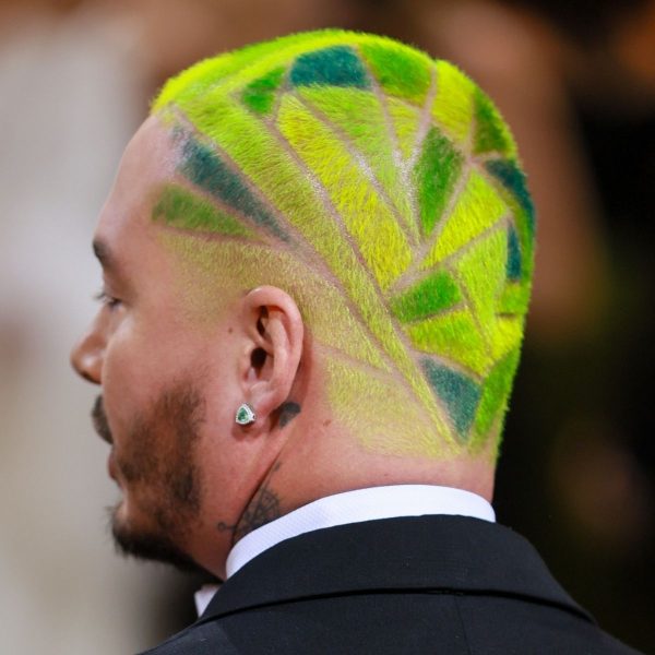 J Balvin: Bleached Buzzcut With Green And Yellow Accents